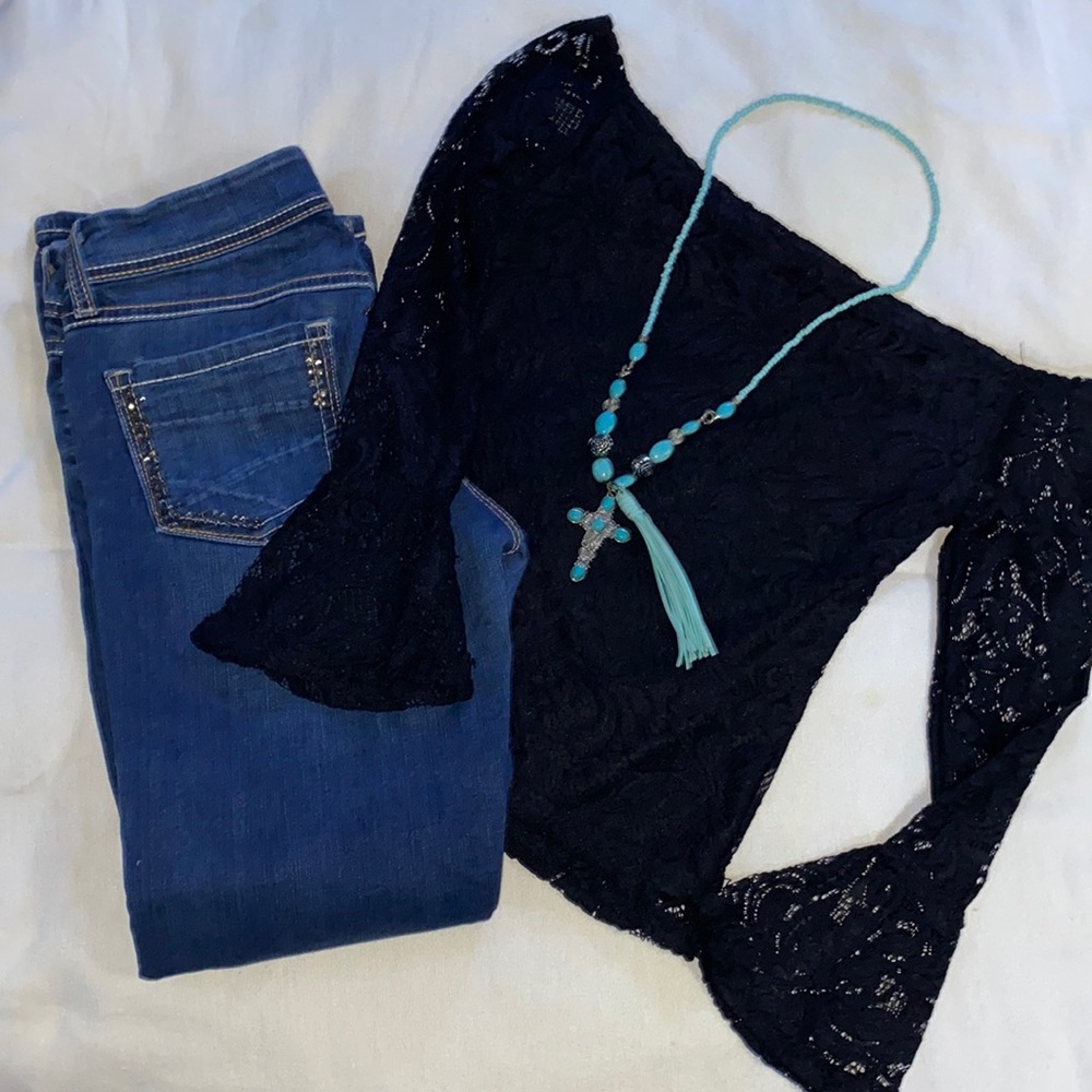 Black Lace Off The Shoulder Top